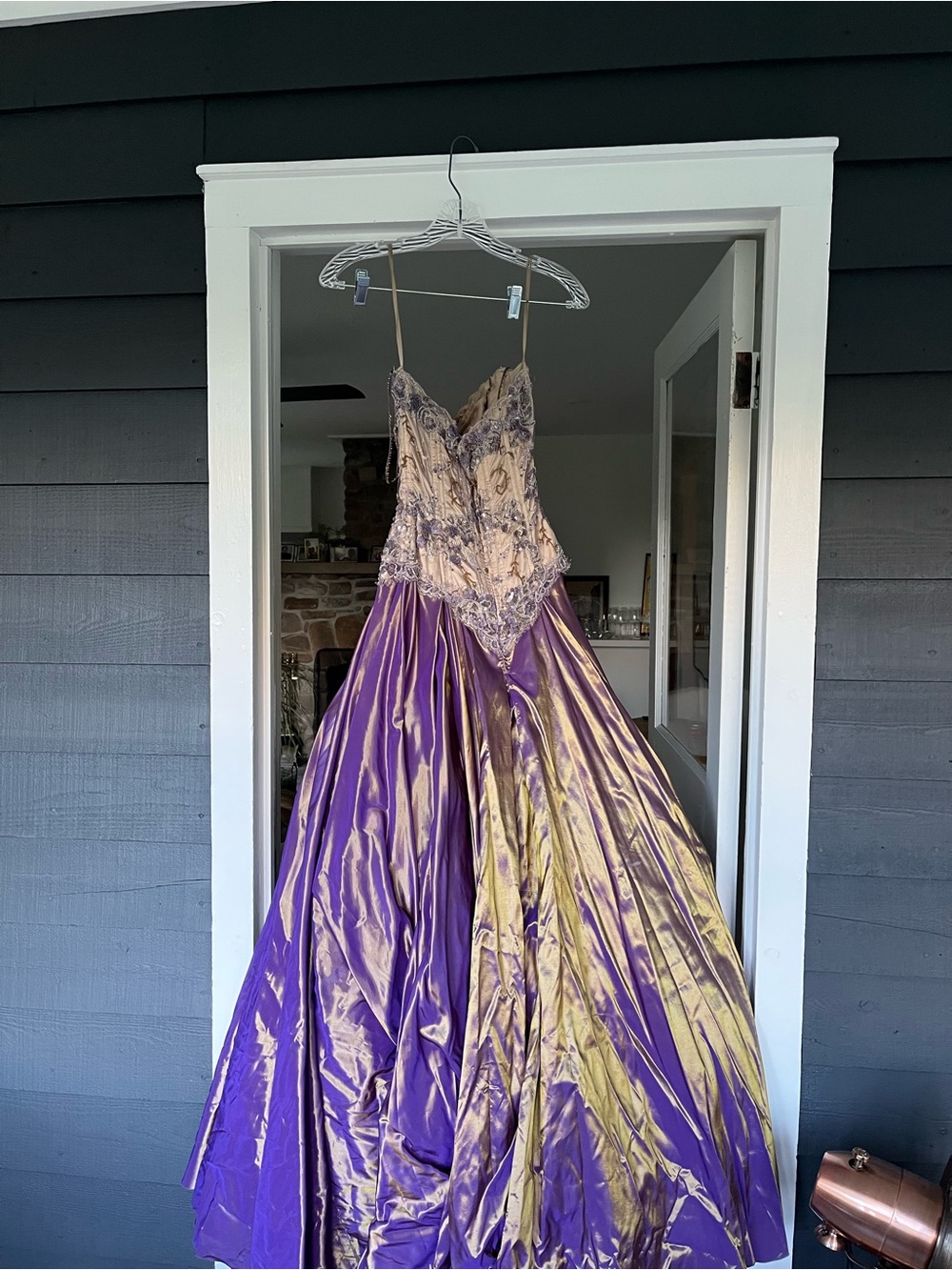 Y2k VICKY TIEL Couture Bergdorf Goodman  Small Corset Purple Beaded Sequin Gown